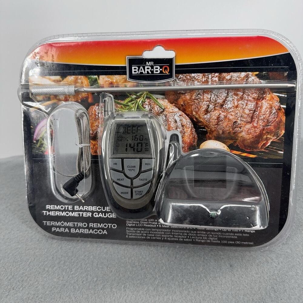 Mr Bar-B-Q Remote Barbecue Meat Thermometer Gauge 40145Y Silver Grill BBQ